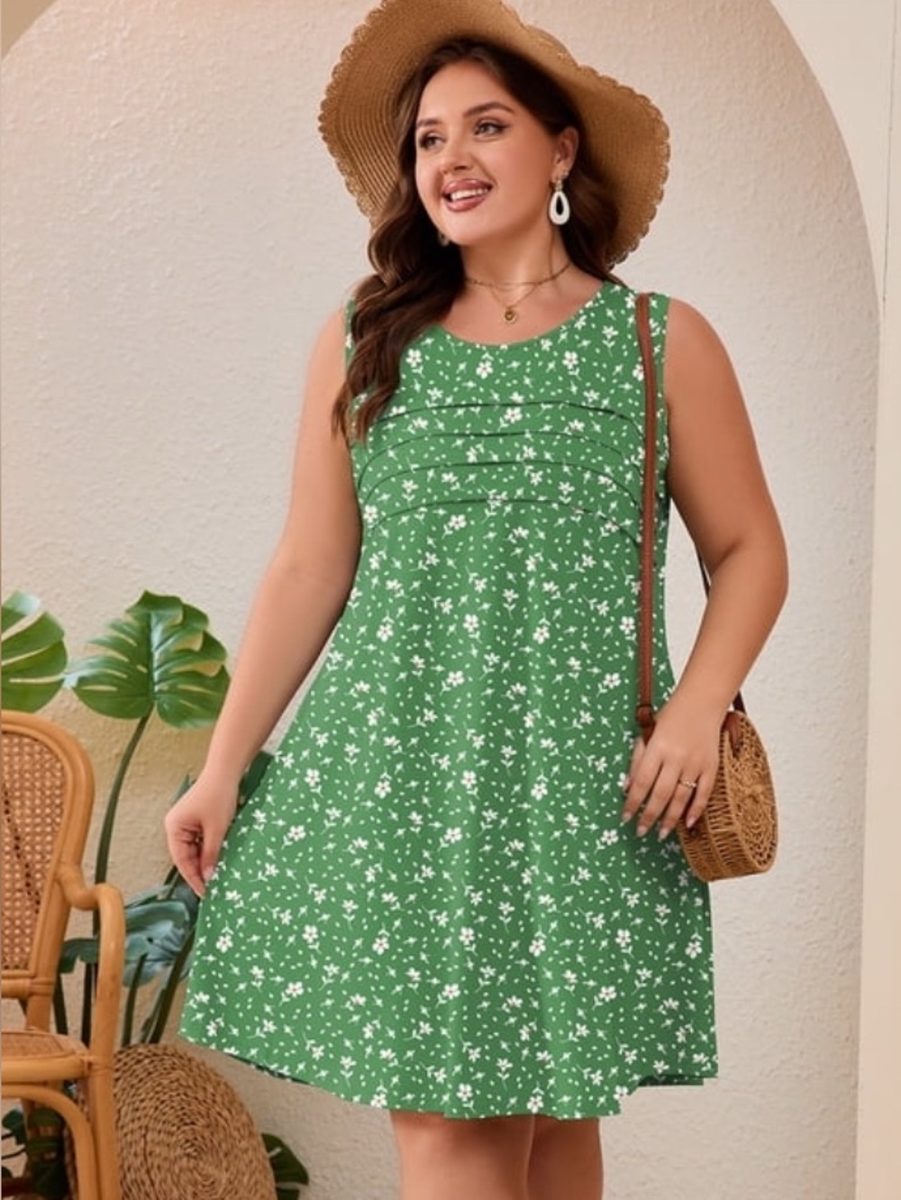 NEW Casual Summer Green Floral Tank MIDI Dress Size 3x
